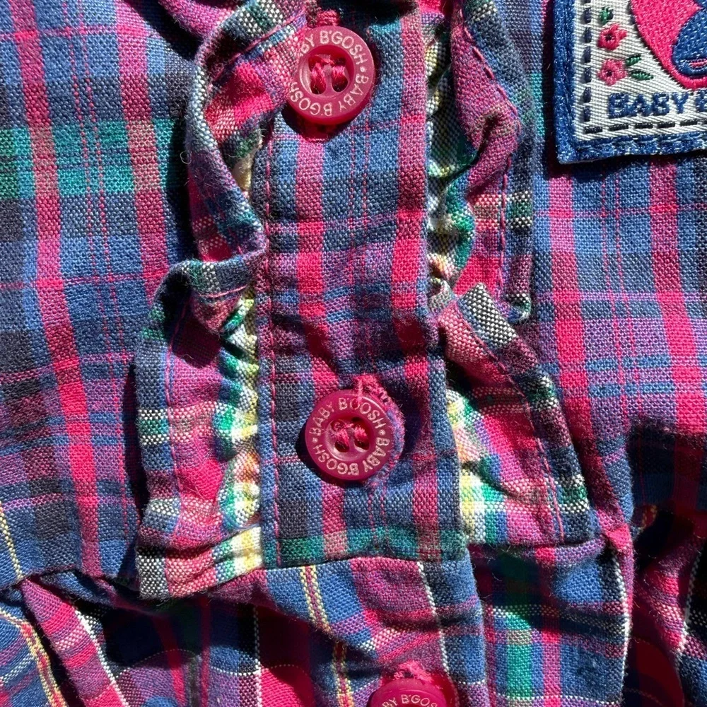Vintage Baby B’Gosh Plaid Bubble Romper 6–9M USA Made Kitty Patch Pink Tartan